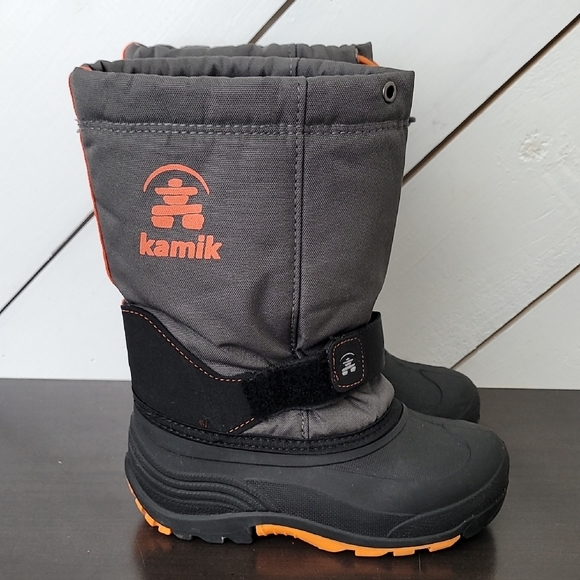 Kamik Kids Rocket Insulated Winter Boots,Charcoal/Flame, Size 2 - Picture 1 of 8